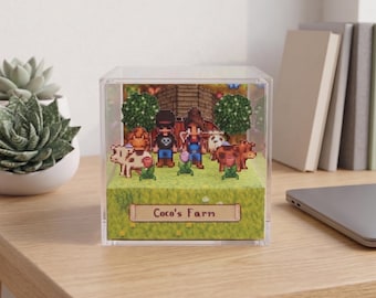 Diorama personalizado estilo Stardew Valley impreso en 3D, escena de boda personalizada en Pixel Farm, figura de mascota Junimo, decoración de regalo de aniversario para gamers