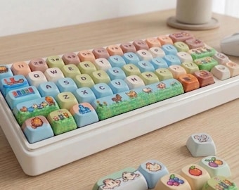 Juego de teclas personalizadas estilo Stardew Valley con diseño pixel art, diseño de Junimo, accesorio para teclado mecánico, regalo para gamers.