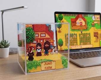 Custom Stardew Valley Style 3D Printed Diorama Cube, Personalized Pixel Farm Seasons Scene, Junimo Pet Figure, Anniversary Gift Decor