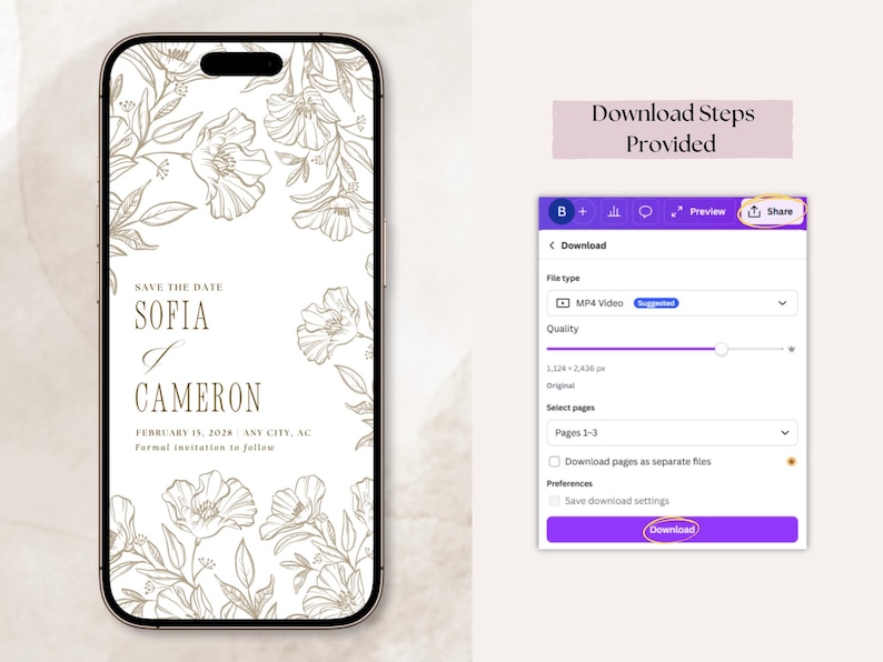 Digital Save the Date Card · Animated Minimal Floral Wedding Template ...