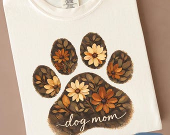 Floral Paw Print Dog Mom Shirt | Gift for Pet Lover | Comfort Colors Dog Tshirt