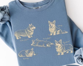 Vintage Sketch Corgi Shirt | Corgi Moods Sweatshirt | Gift for Dog Lover