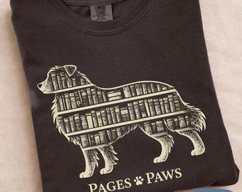 Pages & Paws Bookish Dog Shirt | Gift for Dog Person | Comfort Colors Pet Tshirt