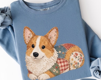 Comfort Colors Faux Patchwork Corgi Shirt | Corgi Lover Sweatshirt | Dog Mom Gift