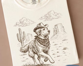 Golden Retriever Cowboy T-Shirt | Western Dog Lover Graphic Tee | Comfort Colors Country Shirt