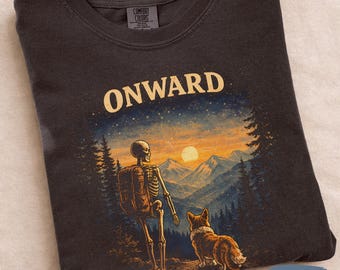 Comfort Colors Skeleton Dog Hiking Shirt | Gift for Hiker | Corgi Lover Tee