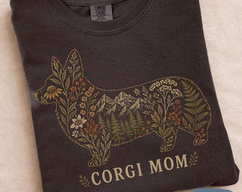 Comfort Colors Botanical Corgi Dog Mom Shirt | Gift for Pet Lover | Corgi Tshirt