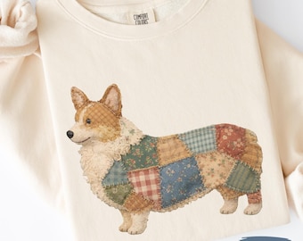 Faux Patchwork Corgi Shirt | Floral Corgi Sweatshirt | Gift for Dog Lover