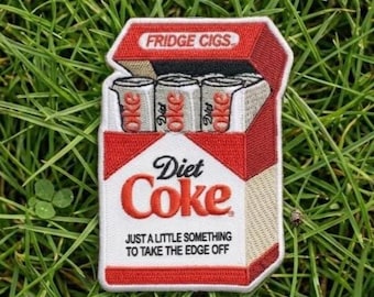 Diet Coke Fridge Cigs Embroidered Patch, Retro Humor Iron On Applique