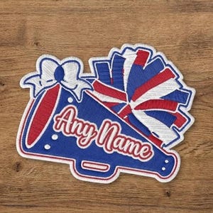 Gepersonaliseerde cheerleader naampatch, geborduurde megafoon strik sportpatch, teamcadeau rugzakken