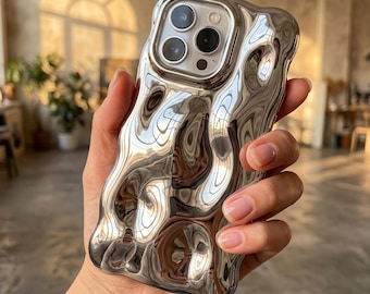 Wavy Curly Edge iPhone Case | Luxury Plating 3D Unevenness Soft Camera Protection Cover