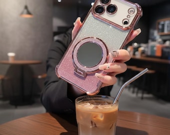 iPhone 17 Pro Max Glitter Mirror Case – Shockproof Ring Holder Stand Bumper Cover