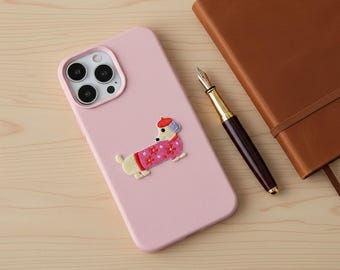 Embroidered Puppy iPhone Case | Korean PU Leather Cover