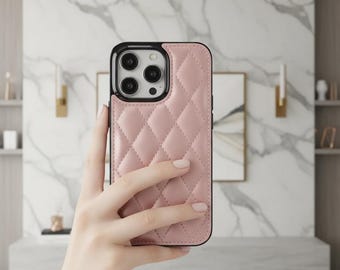 Quilted PU Leather iPhone Case – Card Slot, Wallet, Stand, Magnetic Flip Closure