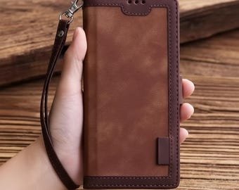iPhone Leather Flip Book Case with Strap and Card Pockets