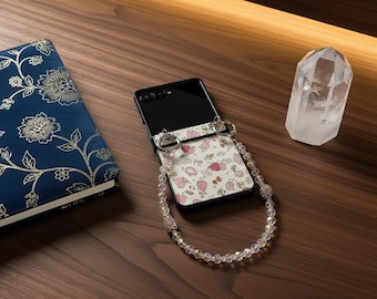 Pink Strawberry Phone Case with Rhinestone Bracelet Chain for Samsung Z Flip