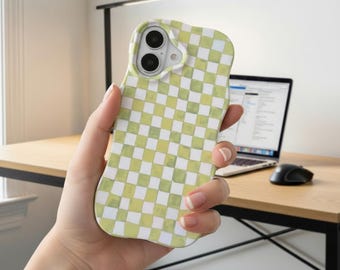 Wavy Checkerboard iPhone Case | Glossy Grid Slim Protective Cover