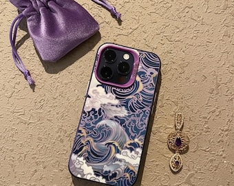 Japanese Waves Electroplate Silver IMD Case for iPhone | Shockproof Hard Cover