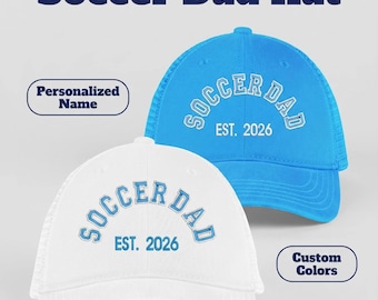 Casquette brodée personnalisée d'entraîneur de football | Casquette de l'année de naissance papa avec prénom personnalisé | Cadeau pour jeune fan de football | Casquette Game Day Sideline Dad Gear