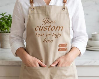 Tablier en toile brodée avec logo personnalisé | Tablier de travail personnalisé avec nom de chef | Cadeau pour petite entreprise | Cadeau de cuisine pour artiste boulanger barbier et fleuriste