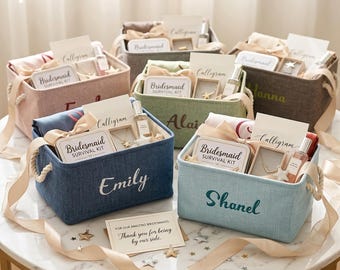Panier de rangement personnalisé avec nom, organiseur de poubelle à jouets en feutre avec poignée, cadeau déco pour chambre d'enfant, récipient de rangement pour la maison, tailles S/M/L