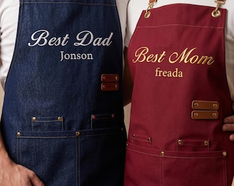 Tablier de cuisine brodé personnalisé | Tablier de cuisine avec prénom personnalisé | Tablier assorti pour la famille de couples | Cadeau de chef pour elle et lui