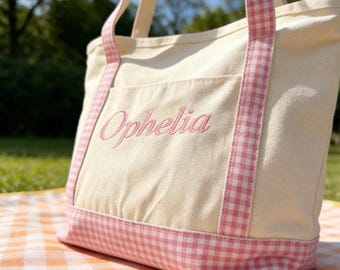 Sac fourre-tout personnalisé, cadeau de demoiselle d'honneur, sac fourre-tout en toile brodée, sac fourre-tout personnalisé avec nom, cadeaux pour célibataire, cadeau pour elle, cadeau de demoiselle d'honneur