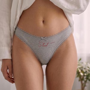 Custom Embroidered Thong,Property of Panties, Naughty Bride Gift, Honeymoon Lingerie, Boudoir Outfit, Anniversary Gift for Wife, Sexy Custom