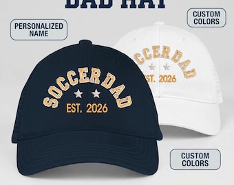 Casquette personnalisée Soccer Dad Est 2026 | Casquette de baseball personnalisée pour la fête des pères | Cadeau nouveau papa pour mari | Casquette trucker rétro en coton délavé