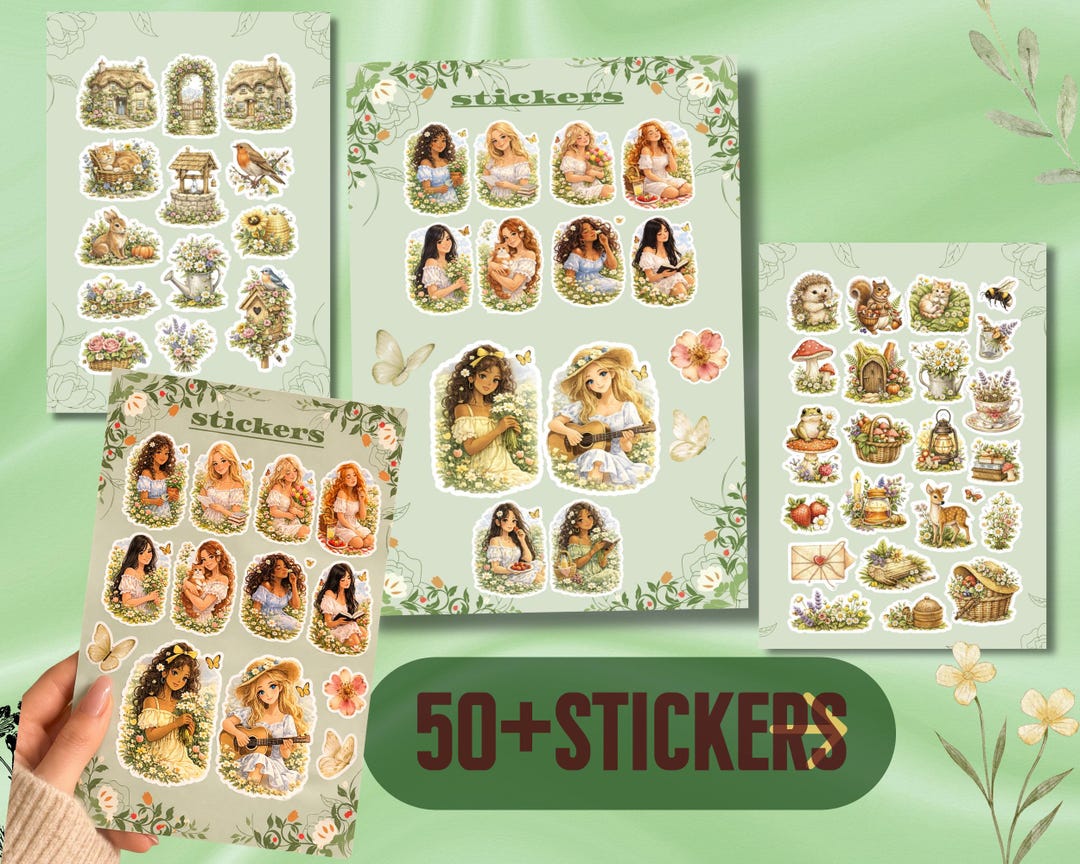 Spring Cottage Core Printable Sticker Sheets,50+ Stickers, Feminine ...