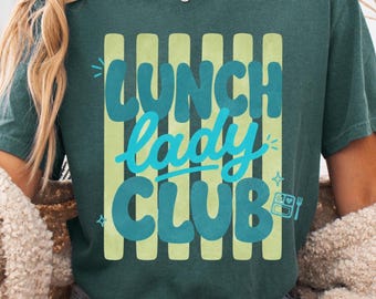 Lunch Lady Club Striped  Shirt, Groovy School Kitchen Staff Tee Cute Cafeteria Squad Tee School Lunch Staff Gift Teacher Appreciation Gift