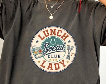 Vintage Varsity Lunch Lady Social Club Shirt, Comfort Color Retro Cafeteria Worker Badge Tee, School Kitchen Staff Teacher Appreciation Gift