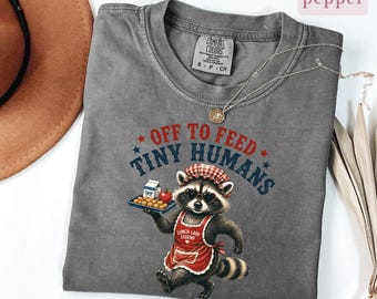 Cute Raccoon Lunch Lady Shirt, Retro Back to School Teacher Appreciation Gift, School Cafeteria Worker Tee Kitchen Staff Feed Tiny Human Top
