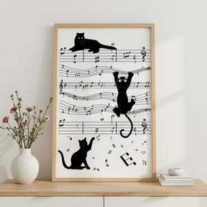 Musical Cats Poster | Black Cat Music Notes Art print| Digital Download