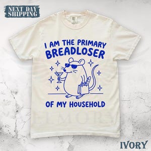 Funny Rat Breadloser T-Shirt – Cartoon Mouse Drink Baguette Graphic Tee