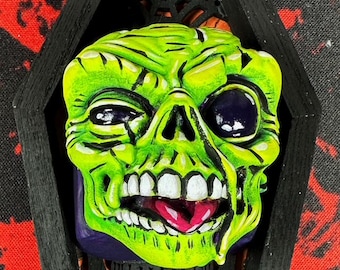 Hand Painted Zombie Miniature Bust | Comic Art Horror Figure | OOAK Coffin Display