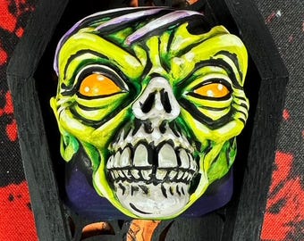 Hand Painted Zombie Miniature Bust | Comic Art Horror Figure | OOAK Coffin Display