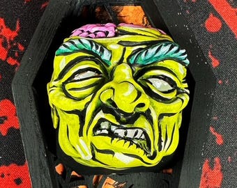 Hand Painted Zombie Miniature Bust | Comic Art Horror Figure | OOAK Coffin Display