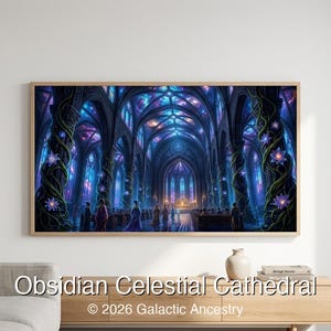 4K Afrofuturist digital art: Obsidian Celestial Cathedral — Galactic Ancestry. Black art instant download print.