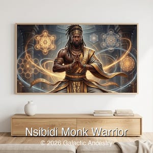4K Afrofuturist digital art: Nsibidi Monk Warrior — Galactic Ancestry. Black art instant download print.