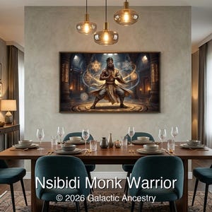 4K Afrofuturist digital art: Nsibidi Monk Warrior — Galactic Ancestry. Black art instant download print.