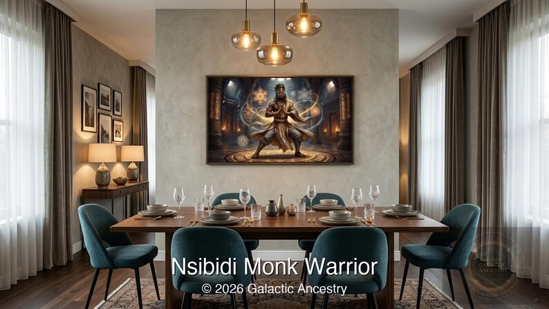 4K Afrofuturist digital art: Nsibidi Monk Warrior — Galactic Ancestry. Black art instant download print.