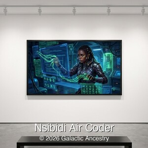 4K Afrofuturist digital art: Nsibidi Air Coder — Galactic Ancestry. Black art instant download print.