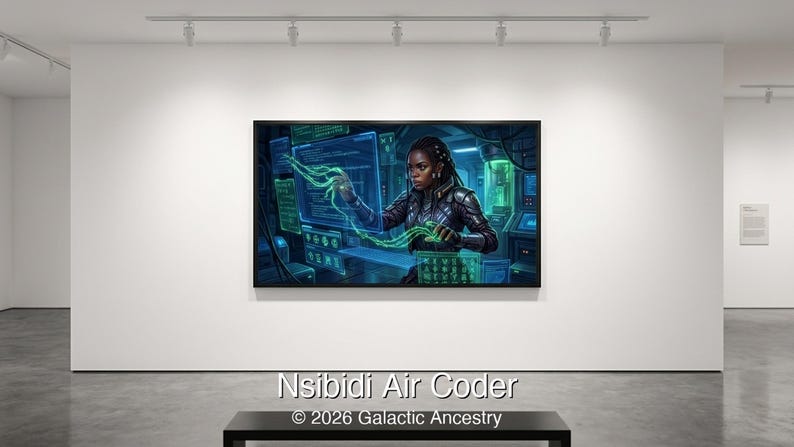 4K Afrofuturist digital art: Nsibidi Air Coder — Galactic Ancestry. Black art instant download print.