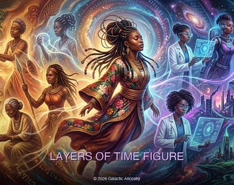 Afbeelding lagen van tijd | 4K afrofuturistische digitale kunstafdruk | Direct downloaden | Zwarte kunst | Afrocentrisch wanddecor