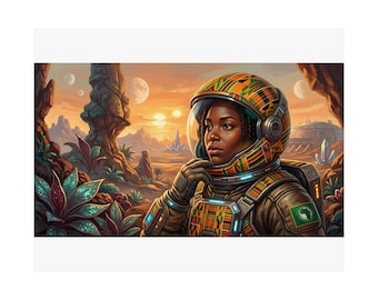 Kente Astronaut Girl | Satin Poster | Afrofuturist | Black Art | Afrocentric Wall Decor