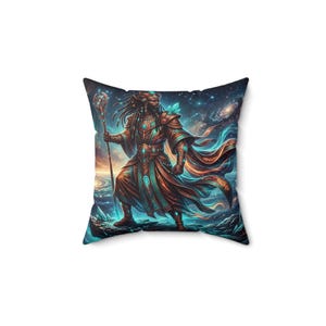 Aurora Robe Chieftain | Spun Polyester Pillow | Afrofuturist | Black Art | Afrocentric Wall Decor