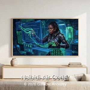 4K Afrofuturist digital art: Nsibidi Air Coder — Galactic Ancestry. Black art instant download print.