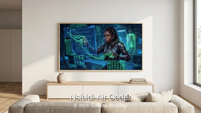 4K Afrofuturist digital art: Nsibidi Air Coder — Galactic Ancestry. Black art instant download print.