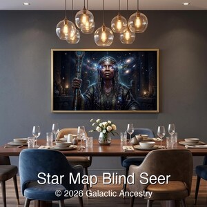 4K Afrofuturist digital art: Star Map Blind Seer — Galactic Ancestry. Black art instant download print.